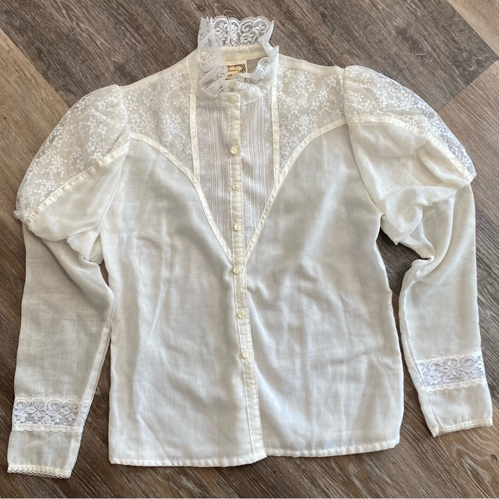 Vintage Jessica's Gunnies White Lace Blouse 70s
